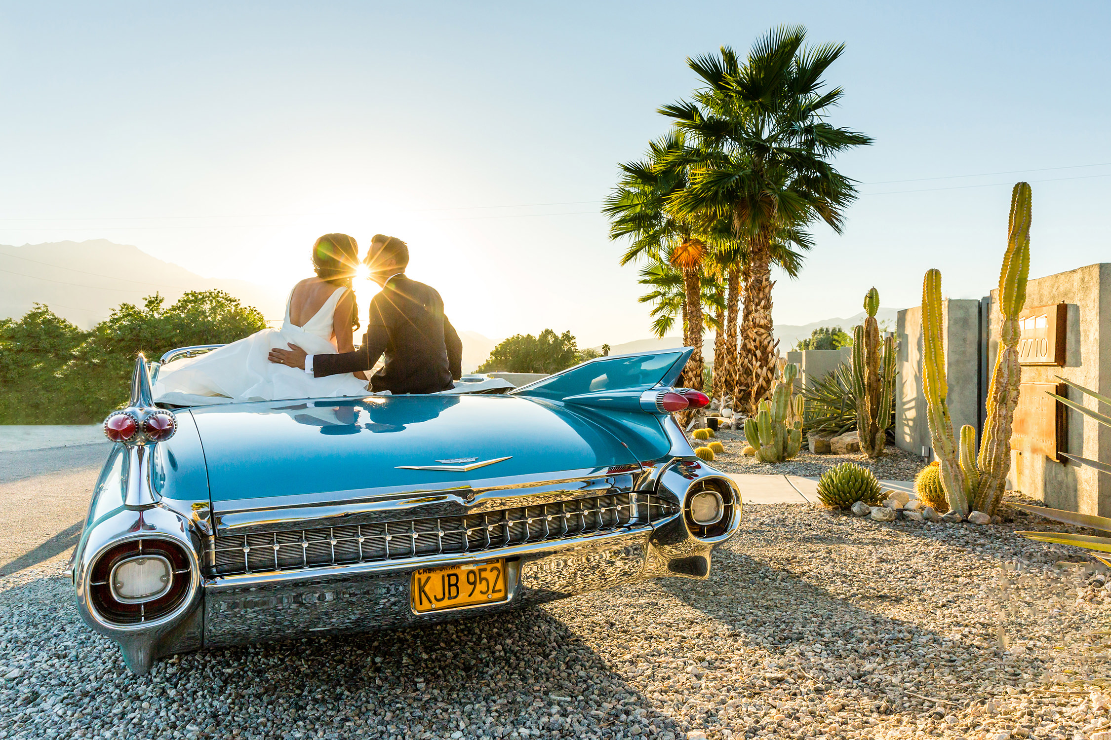 bycphotography the lautner compound palm springs wedding portrait with car